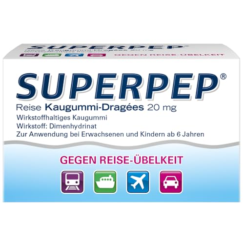 SUPERPEP Reise Kaugummi Dragees - Gegen Reiseübelkeit und Motion Sickness ohne Schläfrigkeit - Für Erwachsene und Kinder ab 6 Jahren - 20 Stück von SUPERPEP