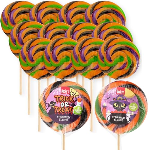 12er Pack Swirl Lollipops – Ø 9cm, Trick & Treat, Erdbeer-Geschmack Lutscher, glutenfrei, ideal für Halloween, Kindergeburtstag & Party Deko, Große Lollis als Süßigkeitenspaß & Halloween Streudeko von SWEET BUDDIES