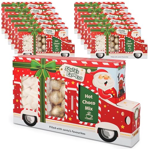 12x Süßer Weihnachts-Truck mit Trinkschokolade, Marshmallows & goldenen Schoko-Pralinen - Weihnachtsmann-Edition - Für einen gemütlichen Winterabend in der Weihnachtszeit, je 125g von SWEET BUDDIES