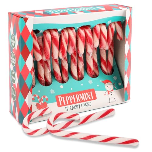 1x Weihnachtliche Zuckerstangen Pfefferminze Geschmack - 12 rot-weiße Candy Canes, 12g pro Stück - in roter Geschenkbox - Perfekt für Weihnachtsdeko, Baumdeko & als Süßigkeit für den Weihnachtsteller von SWEET BUDDIES