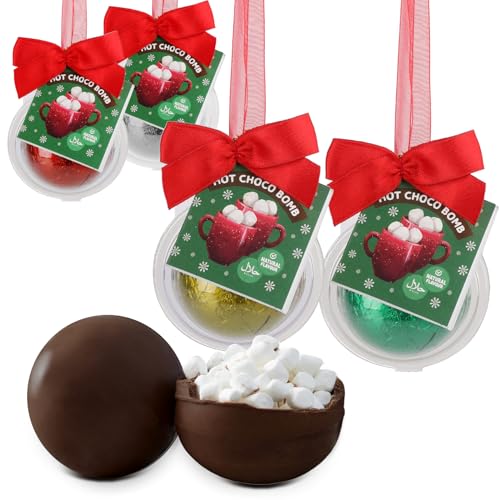 2x Weihnachts Marshmallow Schokoball zum Aufhängen, 2er Set, Christbaumkugel in rot, Silber, Gold o. grün, Trinkschokolade, zufällige Farbauswahl, Geschenkidee Weihnachten von SWEET BUDDIES