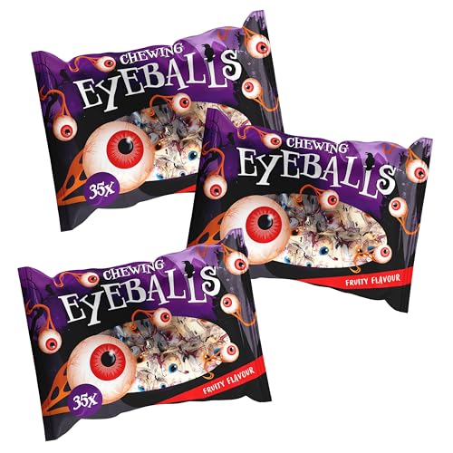 3x Halloween Kaugummi Eyeballs, 3x 280g (105 Stück) mit Fruchtgeschmack, einzeln verpackte Augen Kaugummis, gruselige Tischdeko, ideal für Halloween Partys & Geister Deko von SWEET BUDDIES