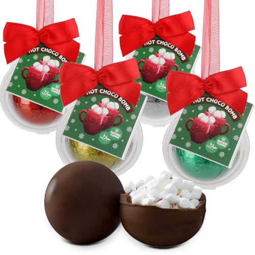 4x Weihnachts Marshmallow Schokoball zum Aufhängen, 4er Set, Christbaumkugel in rot, Silber, Gold o. grün, Trinkschokolade, zufällige Farbauswahl, Geschenkidee Weihnachten von SWEET BUDDIES