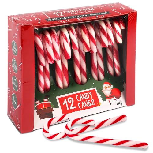 Beckys Zuckerstangen Erdbeergeschmack - 12 rot-weiße Candy Canes, 12g pro Stück - in roter Geschenkbox - Perfekt für Weihnachtsdeko, Baumdeko & als Süßigkeit für den Weihnachtsteller von SWEET BUDDIES