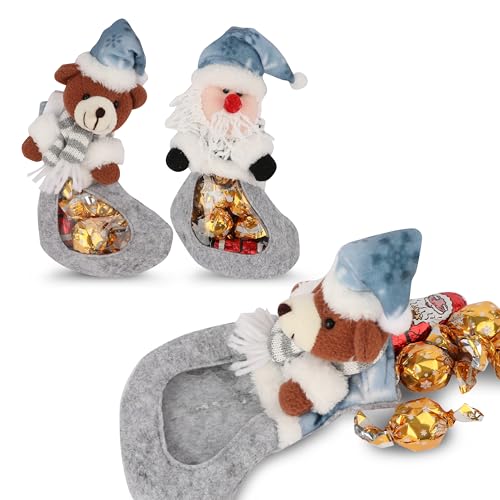 Filzstiefel Teddy oder Santa Pinguin Stofftier, gefüllt mit goldenen Schokoladenkugeln, Überraschungsauswahl, tolles Geschenk für Kinder, Nikolaus, Advent & Weihnachten, süße Weihnachtsüberraschung von SWEET BUDDIES