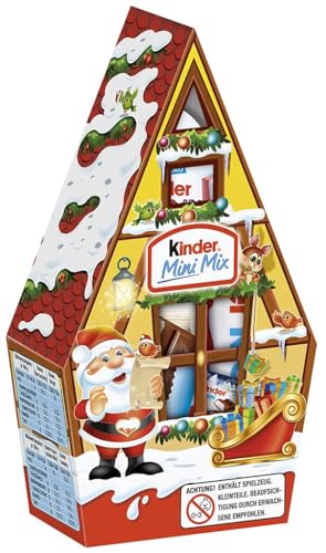 Kinder Mini Mix Weihnachtshäuschen, 76g – Schokoladen-Mix mit Kinder Schokolade, Kinder Bueno, Kinder Country und Kinder Mini für die Adventszeit, festlich verpackt als Weihnachtsdeko oder Geschenkide von SWEET BUDDIES