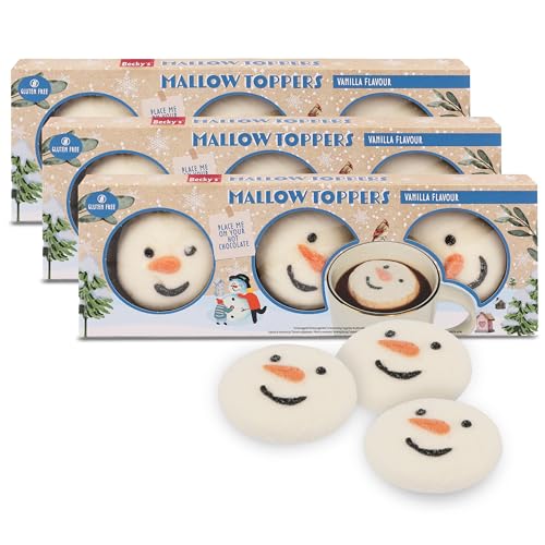 Marshmallow Toppings Schneemann für heiße Schokolade, 3x 3er Pack, Vanille Geschmack, 6 cm, glutenfrei – perfekte Dekoration für Kakao und Wintergetränke, zaubert ein Lächeln in jede Tasse, 45g je von SWEET BUDDIES