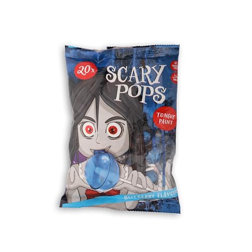 ScaryPops Halloween Lutscher - Lollis in Blau mit Blaubeere-Geschmack, 200g Tüte (20 Stück) – Zungen färbende Süßigkeiten, glutenfrei und halal, ideal für Kinder, Halloween Partys, Mitgebsel & Deko von SWEET BUDDIES