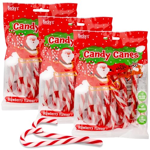 3x Becky´s Candy Canes Zuckerstangen - 10er Pack rot-weiß, 13 cm - Weihnachtsdeko, Baumdeko, Süßigkeiten für Weihnachtsteller & Adventszeit - Klassischer Look für festliche Dekoration von SWEET BUDDIES