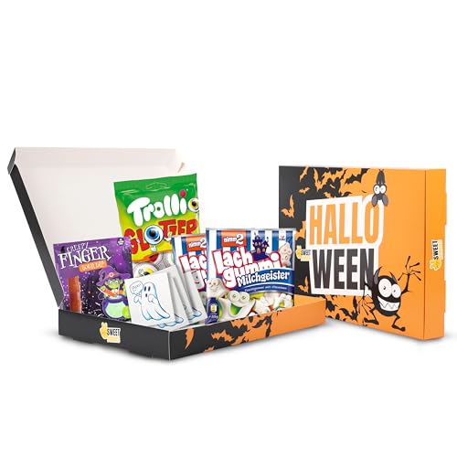 Sweet Buddies Halloween Grusel-Mix-Box mit Trolli Glotzer, nimm2 Lachgummi Milchgeister, Becky´s Lolli - Creepy Finger sour dip, Geisteraufkleber - 570 gr, süssigkeiten u.a. glutenfrei, laktosefrei von SWEET BUDDIES