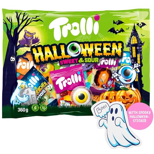 Trolli Halloween Sweet & Sour 360g Großpackung Süßigkeiten Mix mit Glotzer, Sauren Würmchen, Dracula und vielen weiteren gruseligen Leckereien – inklusive Geistersticker für extra Halloween-Spaß! von SWEET BUDDIES