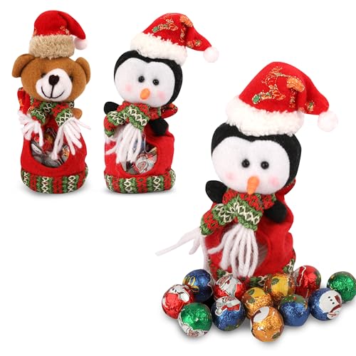 1x Weihnachts-Stofftier mit Schokokugeln, Nikolaus Geschenk Kinder, Zufällige Auswahl: Pinguin oder Bär mit Schokoladenkugeln – ideale Geschenkidee für Advent & Weihnachten – Kuscheltier Überraschung von SWEET BUDDIES