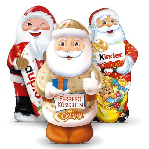 Weihnachtsmänner 3er Mix: Kinder Vollmilch, Küsschen White Crispy &Duplo – Festliche Schokolade im Nikolaus-Stil - Ideal für Weihnachten und winterliche Naschereien (75, 55 & 72g) von SWEET BUDDIES