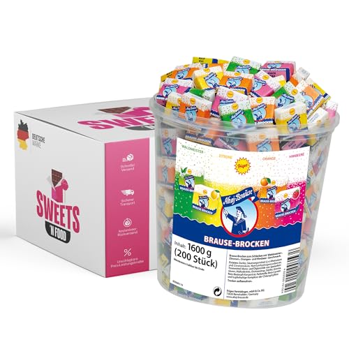 Ahoj-Brause Brause-Brocken 200er Pack – Vielfältige Geschmacksrichtungen 1,6kg | Mit stylishem SWEETS´N FOOD Packband verpackt von SWEETS´N FOOD