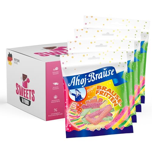 Ahoj-Brause Variationen im Set | 4x150g bis 5x150g | Fruchtgummi Ringe, Kaubonbons, Bonbons, Cola Mix, Fritten | Ahoj Klassiker (Brausefritten 4x 150g) von SWEETS´N FOOD