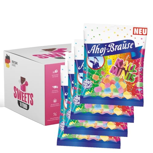 Ahoj-Brause Variationen im Set | 4x150g bis 5x150g | Fruchtgummi Ringe, Kaubonbons, Bonbons, Cola Mix, Fritten | Ahoj Klassiker (Kauminis 4x 150g) von SWEETS´N FOOD