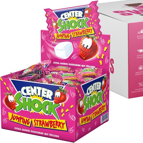 Center Shock 100er Box verschiedene Sorten – Saure Süßigkeiten, perfekt für Partys, Halloween & Schultüten (Box, Jumping Strawberry (100er Box)) von SWEETS´N FOOD