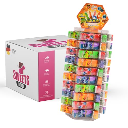 Flick’n Lick – Original Tower Display, Doppelter Fruchtgeschmack, Verschiedene Sorten, Vegan & Extrem Sauer, 48 Stück – Ideal für Theken, Partys & Süßigkeitenläden von SWEETS´N FOOD