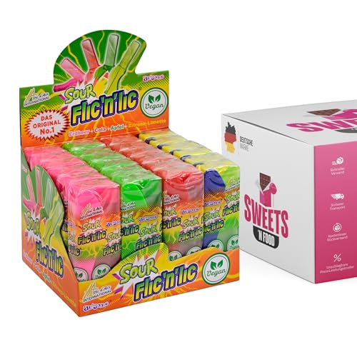 Flick'n Lick Sour – Der Original Klapplutscher, Vegan, Extrem Sauer, Verschiedene Fruchtgeschmäcker, Displaybox mit 24 Lollis – Ideal für Kindergeburtstage, Halloween & Süßigkeiten-Thekendisplay von SWEETS´N FOOD