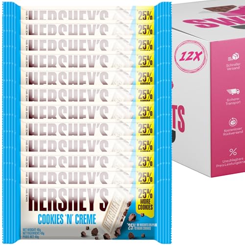 Hershey’s Schokoladen-Riegel Multipack – 12er Packung – Verschiedene Sorten zur Auswahl (Tafel, 12x Hershey´s Cookies´n´Creme) von SWEETS´N FOOD