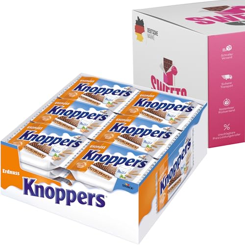 Knoppers Black & White – 24er Packung – Knusprige Waffelriegel mit cremiger Vollmilchschokolade und Nussfüllung (Box, Erdnuss (24x25g)) von SWEETS´N FOOD