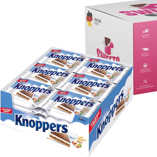 Knoppers Black & White – 24er Packung – Knusprige Waffelriegel mit cremiger Vollmilchschokolade und Nussfüllung (Box, Knusprig Crispy (24x25g)) von SWEETS´N FOOD