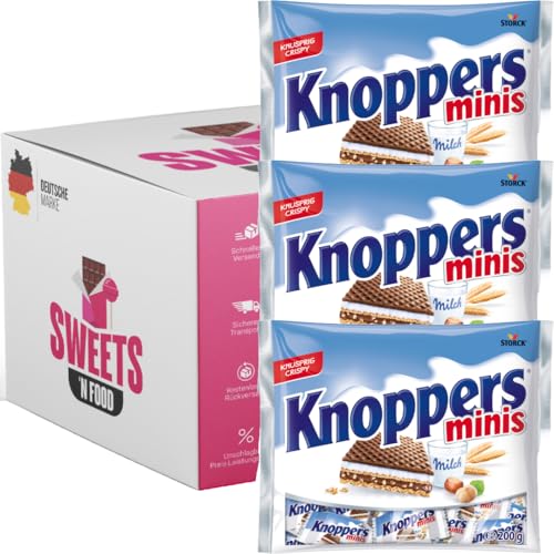 Knoppers Minis | Gefüllte Waffelschnitten | 3x200g und 12x200g Großpackungen | Ideal für Büro, Snack und Unterwegs (3x 200g) von SWEETS´N FOOD