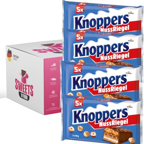 Knoppers Riegel Mix Großpackung 4 Packungen á 5x40g | Knoppers Nussriegel, Erdnussriegel, Dark Schokolade, Riegel-Set, Schokoriegel (Nussriegel - 4 Packungen á 5 Riegel) von SWEETS´N FOOD