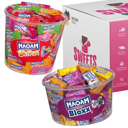 Maoam | Stripes & Bloxx Box | Kaubonbons in verschiedenen Sorten | Perfekt für Adventskalender, Halloween, Party & Co. (Maoam Bloxx + Maoam Stripes) von SWEETS´N FOOD