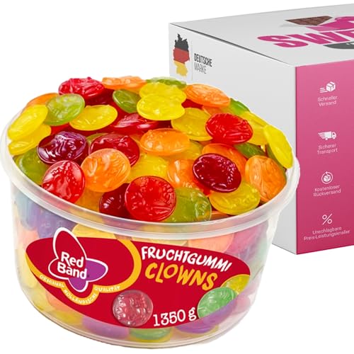 Red Band Fruchtgummi Dosen | Saure Zungen, Pilze, Schnuller & Mehr | Großpackungen für Party, Büro oder als Geschenk (Fruchtgummi Clowns 1350g) von SWEETS´N FOOD