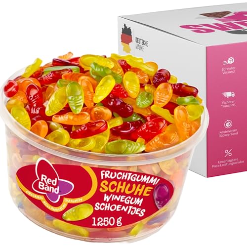 Red Band Fruchtgummi Dosen | Saure Zungen, Pilze, Schnuller & Mehr | Großpackungen für Party, Büro oder als Geschenk (Fruchtgummi Schuhe 1250g) von SWEETS´N FOOD