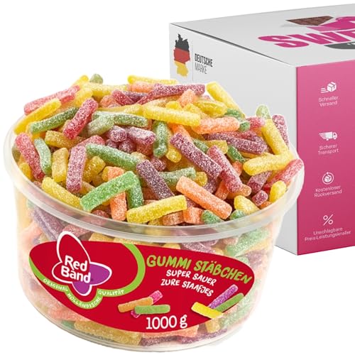 Red Band Fruchtgummi Dosen | Saure Zungen, Pilze, Schnuller & Mehr | Großpackungen für Party, Büro oder als Geschenk (Gummi Stäbchen 1000g) von SWEETS´N FOOD