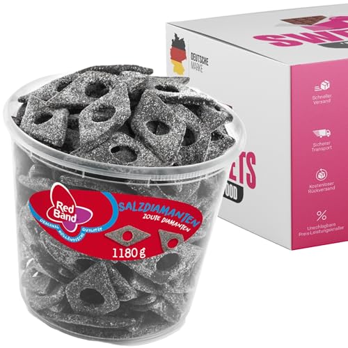 Red Band Fruchtgummi Dosen | Saure Zungen, Pilze, Schnuller & Mehr | Großpackungen für Party, Büro oder als Geschenk (Salzdiamanten 1180g) von SWEETS´N FOOD