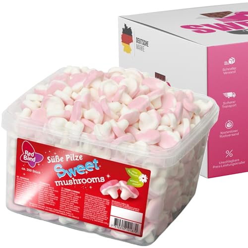 Red Band Fruchtgummi Dosen | Saure Zungen, Pilze, Schnuller & Mehr | Großpackungen für Party, Büro oder als Geschenk (Süße Pilze (ca. 350 Stück)) von SWEETS´N FOOD