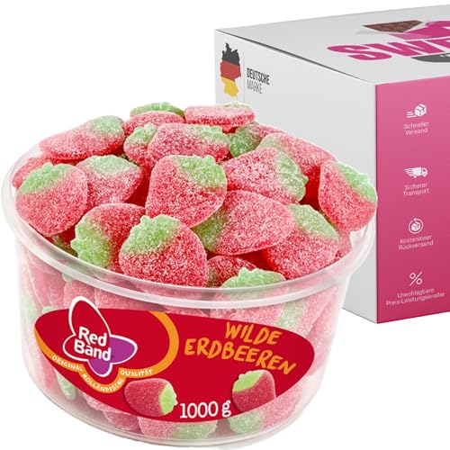 Red Band Fruchtgummi Dosen | Saure Zungen, Pilze, Schnuller & Mehr | Großpackungen für Party, Büro oder als Geschenk (Wilde Erdbeeren 1000g) von SWEETS´N FOOD