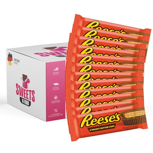 Reese's Peanut Butter Cups – 12x 2er-Pack (39,5g) | Amerikanische Schokoladenriegel mit Erdnussbutterfüllung | Perfekt für Halloween, Weihnachten & Partys | von SWEETS´N FOOD