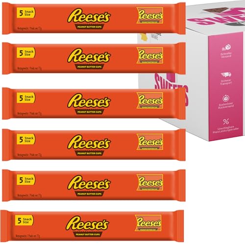 Reese's Peanut Butter Cups – 6x Snack Size | Amerikanische Süßigkeiten | Erdnussbutter & Schokolade | Ideal für Halloween, Weihnachten & Ostern | von SWEETS´N FOOD