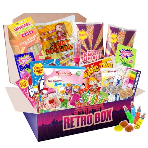 Retro Süßigkeiten-Box | Nostalgie-Geschenkset | Brause, Kaugummi Zigaretten, Leckmuscheln & mehr | Ideal für Geburtstage & besondere Anlässe | Süßigkeiten aus der Kindeheit | Nostalgie | Von früher von SWEETS´N FOOD