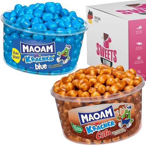 SWEETS'N FOOD Maoam Kracher - knackig, fruchtige Kaubonbons mit Brausefüllung - Fruchtkracher - Blau - Red Berries - Dose 1200 Gramm (2er Set Bunt) von SWEETS´N FOOD