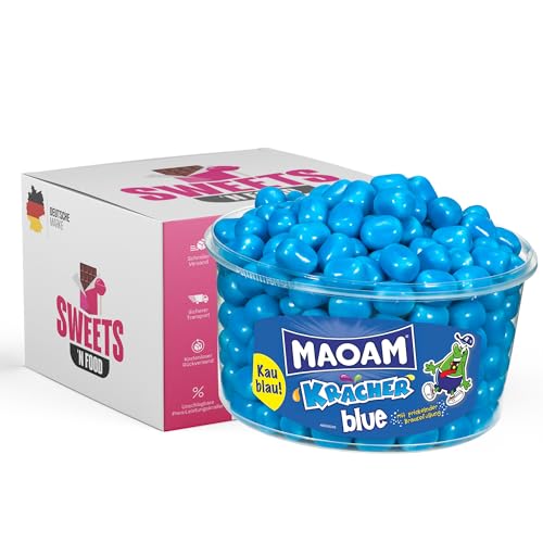 SWEETS'N FOOD Maoam Kracher - knackig, fruchtige Kaubonbons mit Brausefüllung - Fruchtkracher - Blau - Red Berries - Dose 1200 Gramm (Blau) von SWEETS´N FOOD