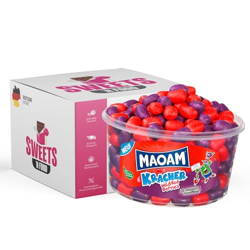 SWEETS'N FOOD Maoam Kracher - knackig, fruchtige Kaubonbons mit Brausefüllung - Fruchtkracher - Blau - Red Berries - Dose 1200 Gramm (Wild Red Berries) von SWEETS´N FOOD