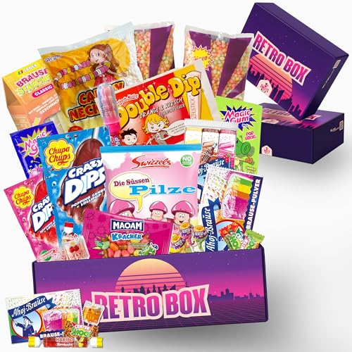 SWEETS'N FOOD Retro Süßigkeitenbox mind. 20 Stück - Snackbox mit 90er Süßigkeiten aus der Kindheit - Kindheitserinnerungen - Geeignet für Geburtstag, Party von SWEETS´N FOOD