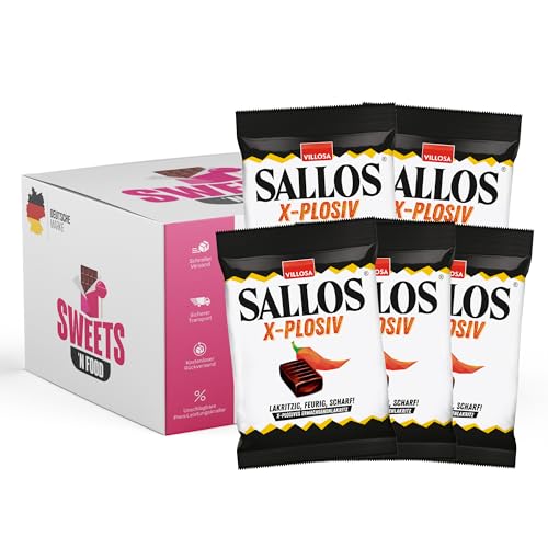 Sallos - 5er Pack scharfe Lakritzbonbons | verschiedene Sorten | Deutsche Qualität, ideal als Geschenkbox (5x Sallos X-Plosiv) von SWEETS´N FOOD