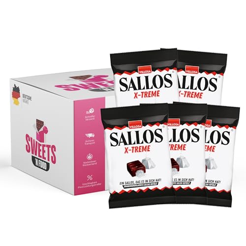 Sallos - 5er Pack scharfe Lakritzbonbons | verschiedene Sorten | Deutsche Qualität, ideal als Geschenkbox (5x Sallos X-Treme) von SWEETS´N FOOD