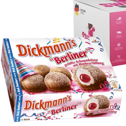 Super Dickmanns Berliner Limited Edition – Schaumküsse gefüllt mit Himbeerfüllung | Karneval-Edition (1x 6er Box Dickmanns Berliner) von SWEETS´N FOOD