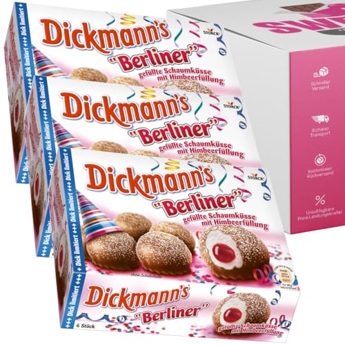 Super Dickmanns Berliner Limited Edition – Schaumküsse gefüllt mit Himbeerfüllung | Karneval-Edition (3x 6er Box Dickmanns Berliner) von SWEETS´N FOOD