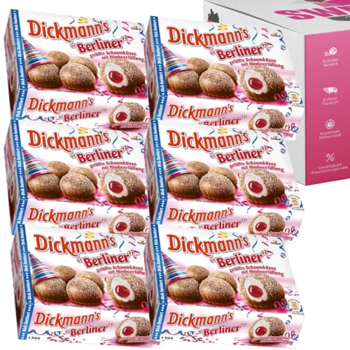 Super Dickmanns Berliner Limited Edition – Schaumküsse gefüllt mit Himbeerfüllung | Karneval-Edition (6x 6er Box Dickmanns Berliner) von SWEETS´N FOOD