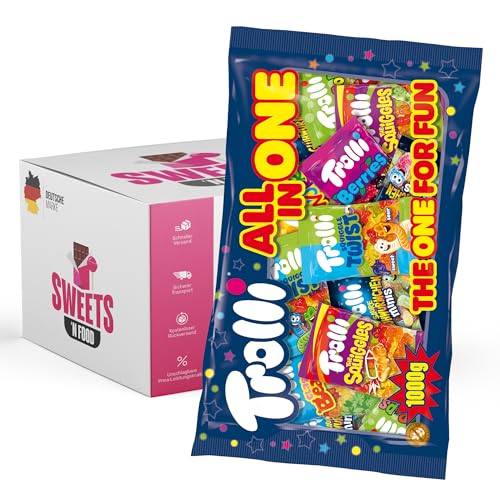 Trolli All In One 1000g | Fruchtgummi & Gummibärchen Mix in Mini-Tüten | Großpackung Süßigkeiten | Ideal für Halloween, Adventskalender, Partys (1x Trolli All In One 1000g) von SWEETS´N FOOD