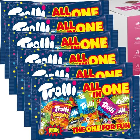 Trolli All In One 1000g | Fruchtgummi & Gummibärchen Mix in Mini-Tüten | Großpackung Süßigkeiten | Ideal für Halloween, Adventskalender, Partys (6x Trolli All In One 1000g) von SWEETS´N FOOD