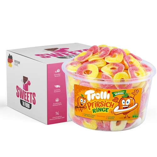 Trolli Dose - Verschiedene Sorten - Perfekt für Party, Advenskalender & Halloween - Großpackung - Perfekt für Naschkatzen (Trolli Pfirsich Ringe Dose) von SWEETS´N FOOD